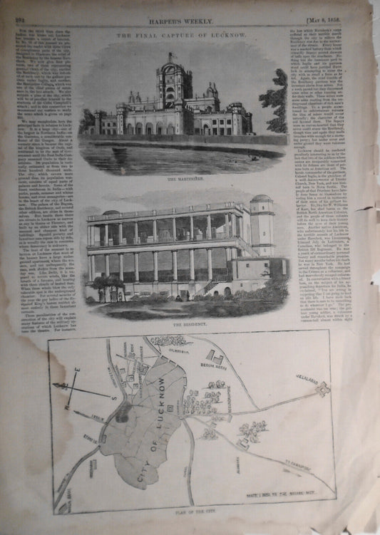 The Final Capture Of Lucknow - Harper's Weekly, May 8, 1858 - Story & 3 Prints