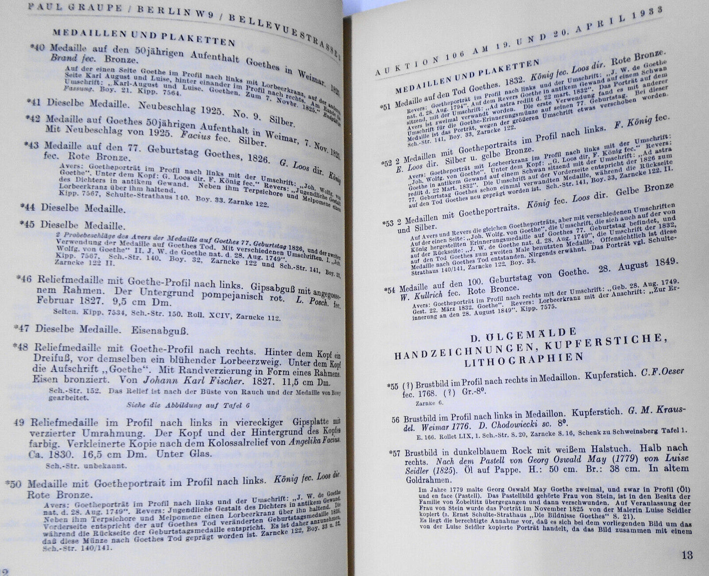 Goethe Und Sein Kreis - Die Sammlung Leon Nathansohn et al. 1933 Auction catalog