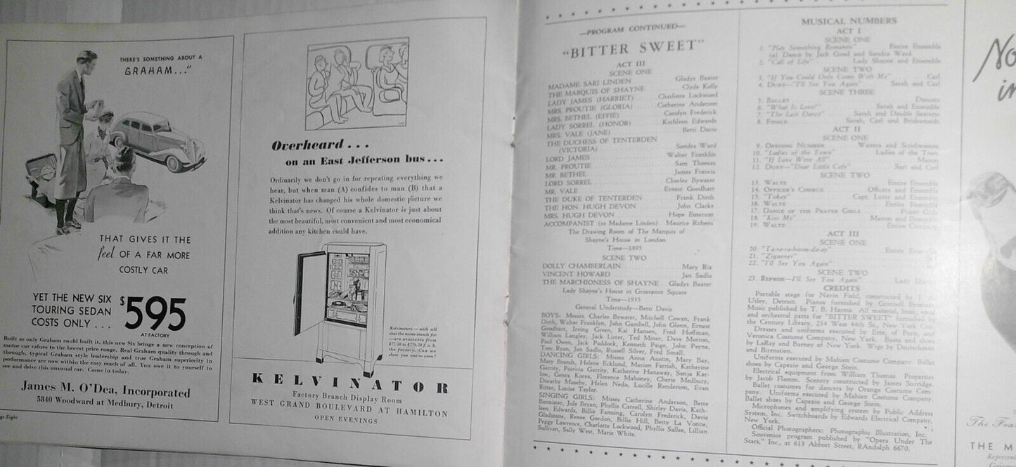 1935 Opera Under The Stars - 3 Programs: Rose Marie, Blossom Time, Bittersweet