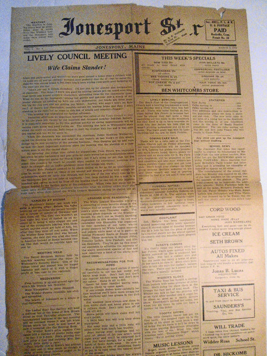 Jonesport Star, March 3, 1930 -  Lively Coucil Meeting, etc
