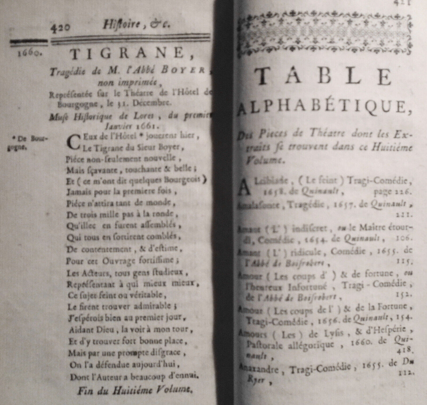 1746 Histoire Du Theatre Francois... Tome 8. Moliere, Corneille, Cirano Bergerac