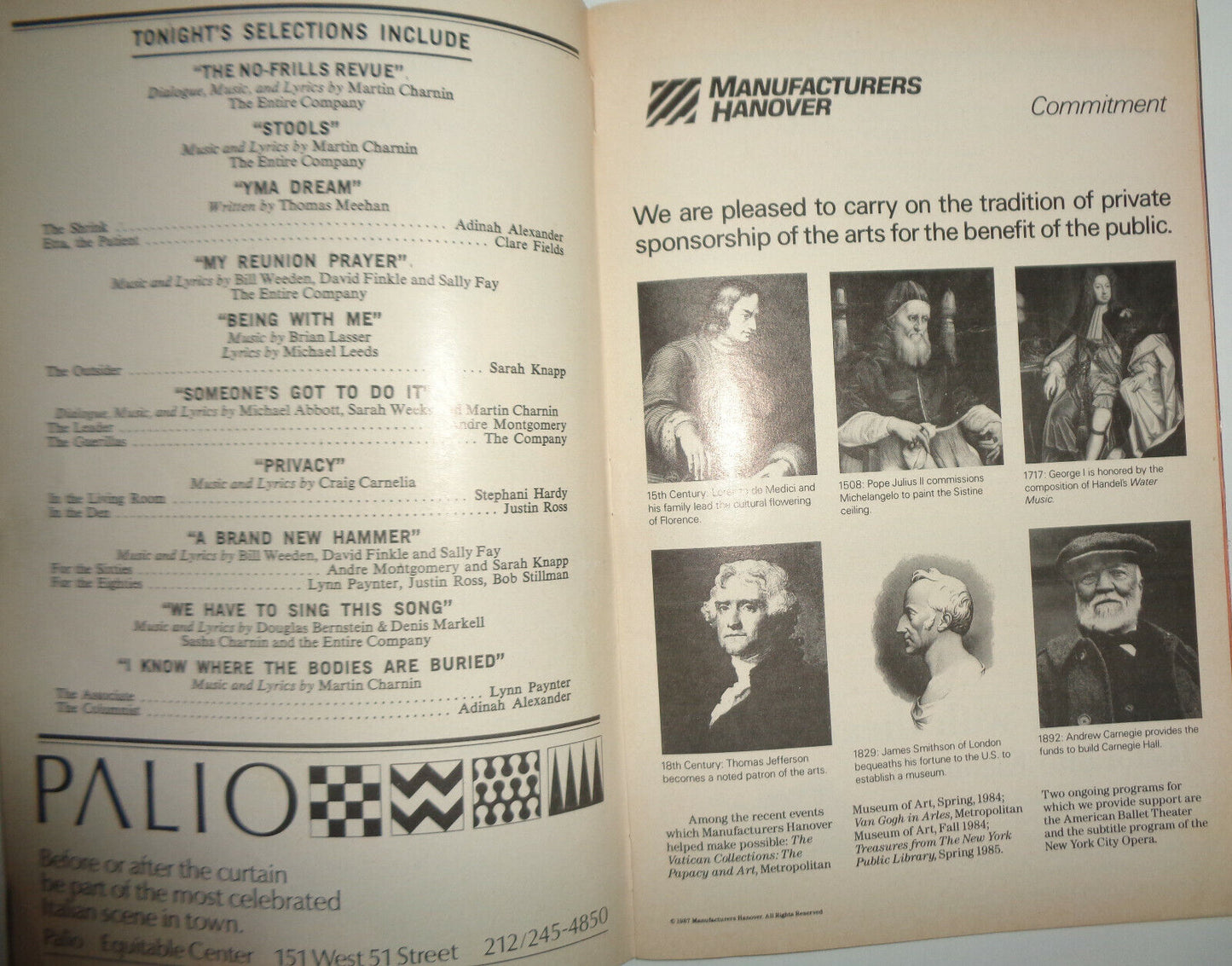 THE NO-FRILLS REVUE - PLAYBILL - JANUARY 1988 - VOL. 88 NO. 1