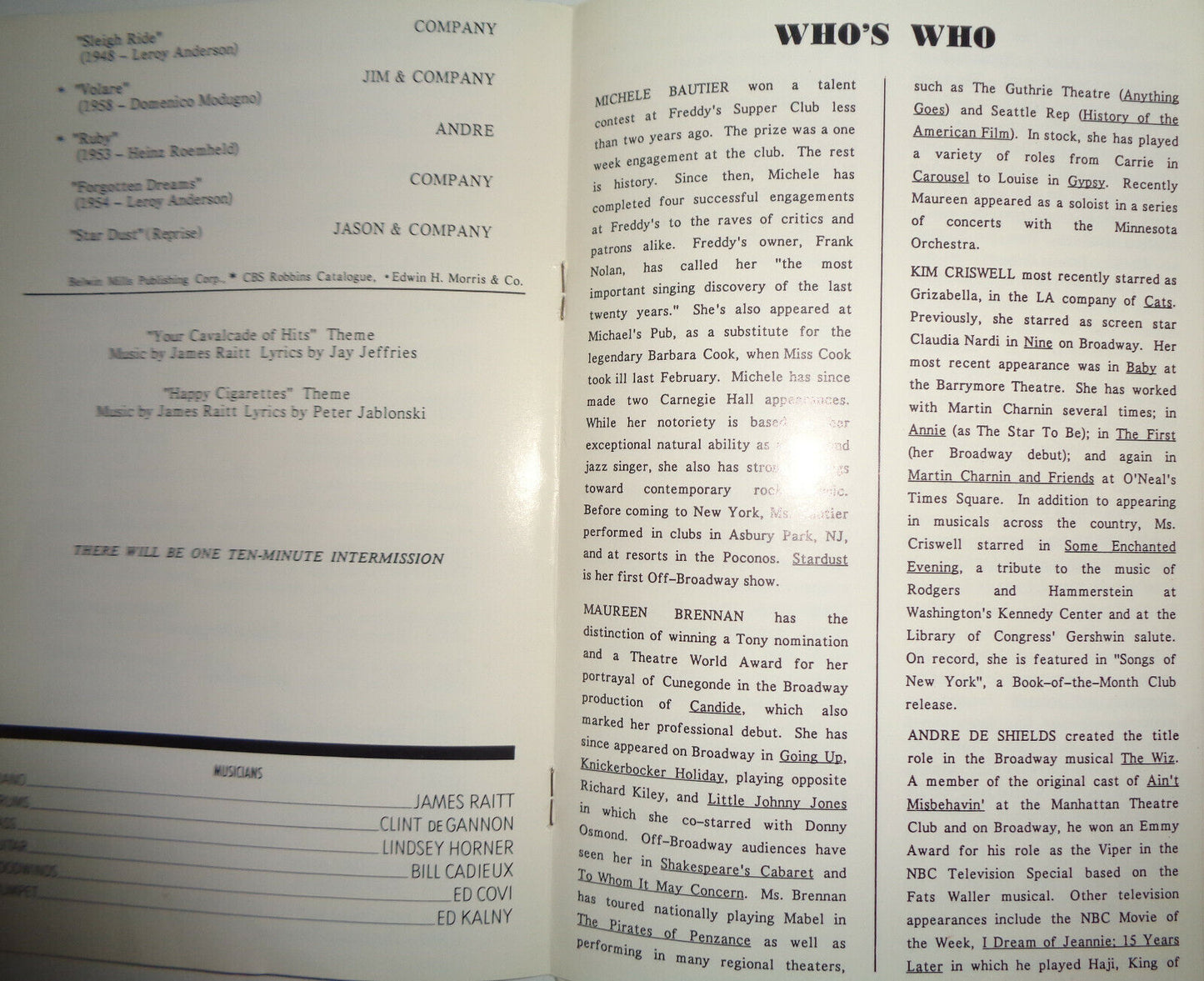 STARDUST - PROGRAM - THEATRE OFF PARK, 1986 Off-Broadway