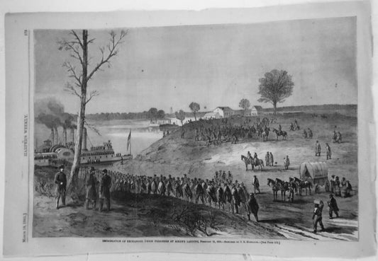 Embarkation Of Exchanged Union Prisoners at Aiken's Landing 1865 -Original print