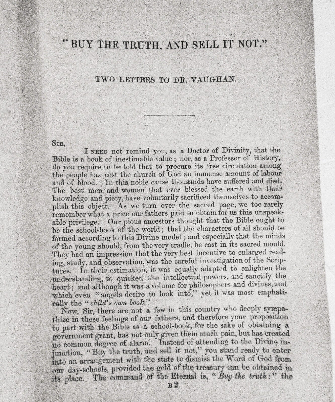 "Buy the Truth, and Sell It Not" Two Letters to Dr. Vaughan