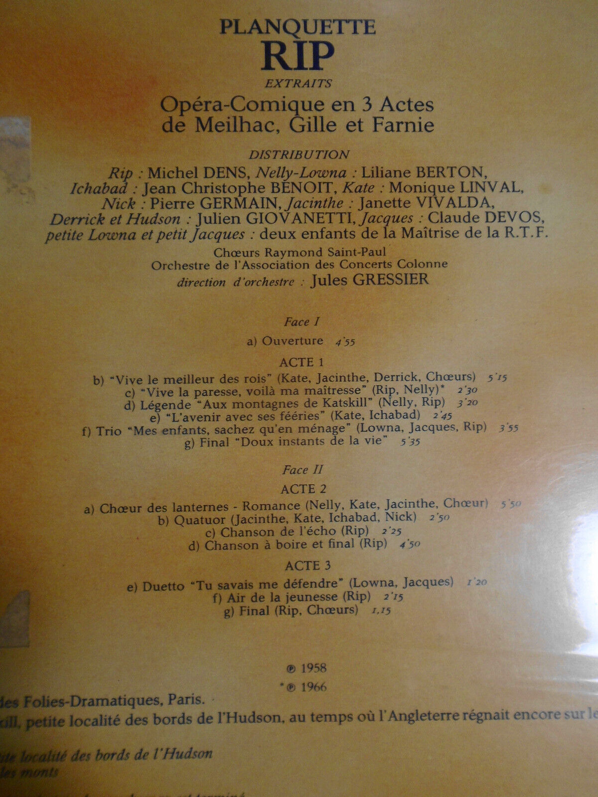SEALED Planquette : RIP Extraits - LP - Opera-comique en 3 Actes de Meilhac ...