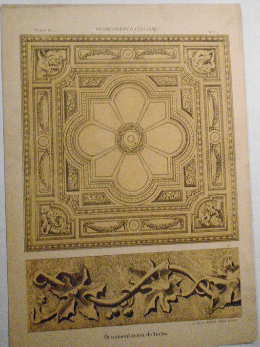 Renacimiento Italiano : Ornamentacion de techo - lithograph ca 1890 by J. Seix.