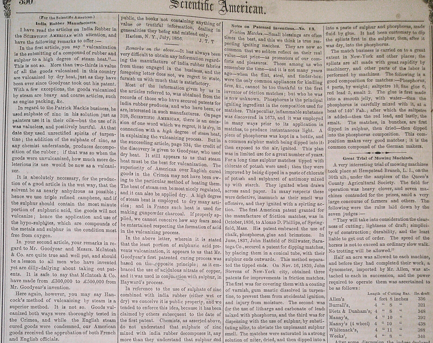 Scientific American, July 12, 1856. Corn planter; oscillating engines; gold etc