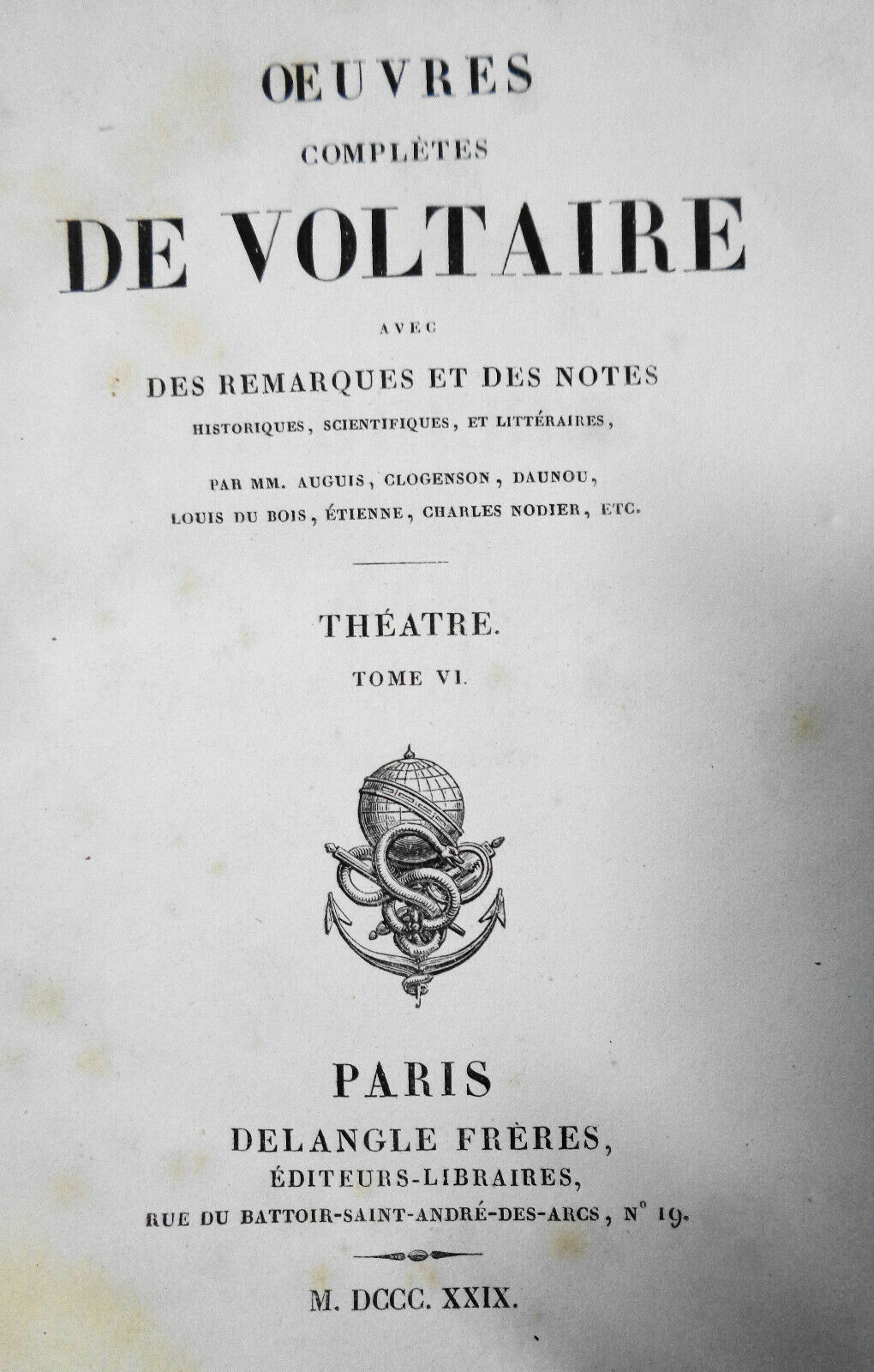 1829  - OEUVRES COMPLETES DE VOLTAIRE, TOME VIII : THEATRE, TOME VI.