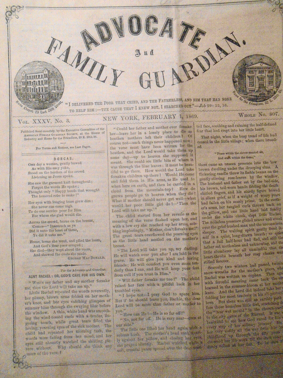 1869 Lot of 3 issues of  Advocate and Family Guardian