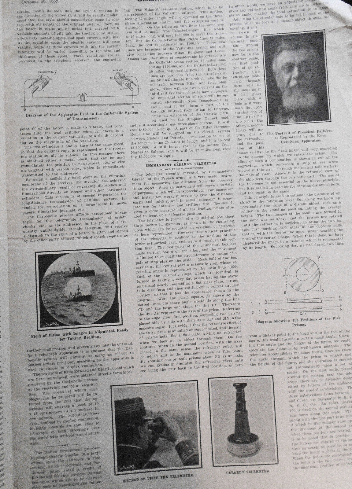 Scientific American - October 26, 1907.  Developments in Picture Telegraphy, etc