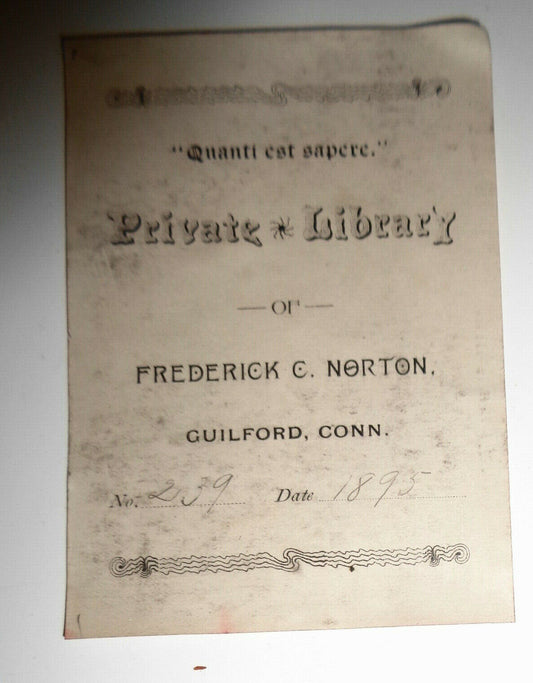 Frederick C. Norton - Ex-Libris bookplate -- Guilford, CT - 1895