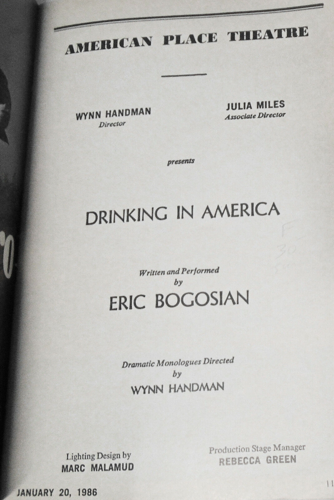 Funhouse (1983) and Drinking in America (1986) - 2 Eric Bogosian Playbills