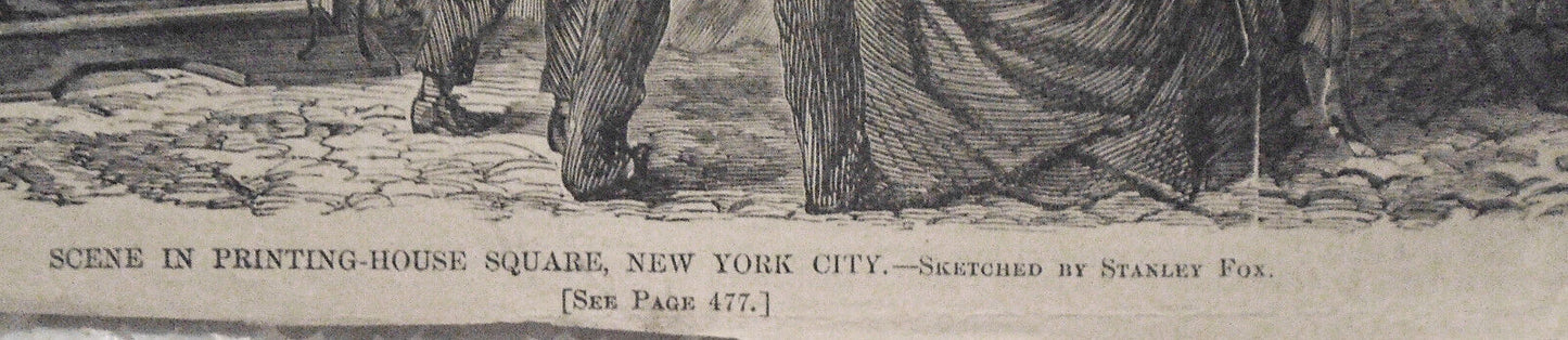 Scene in Printing House Square New York City. Harper's Weekly July 25, 1868