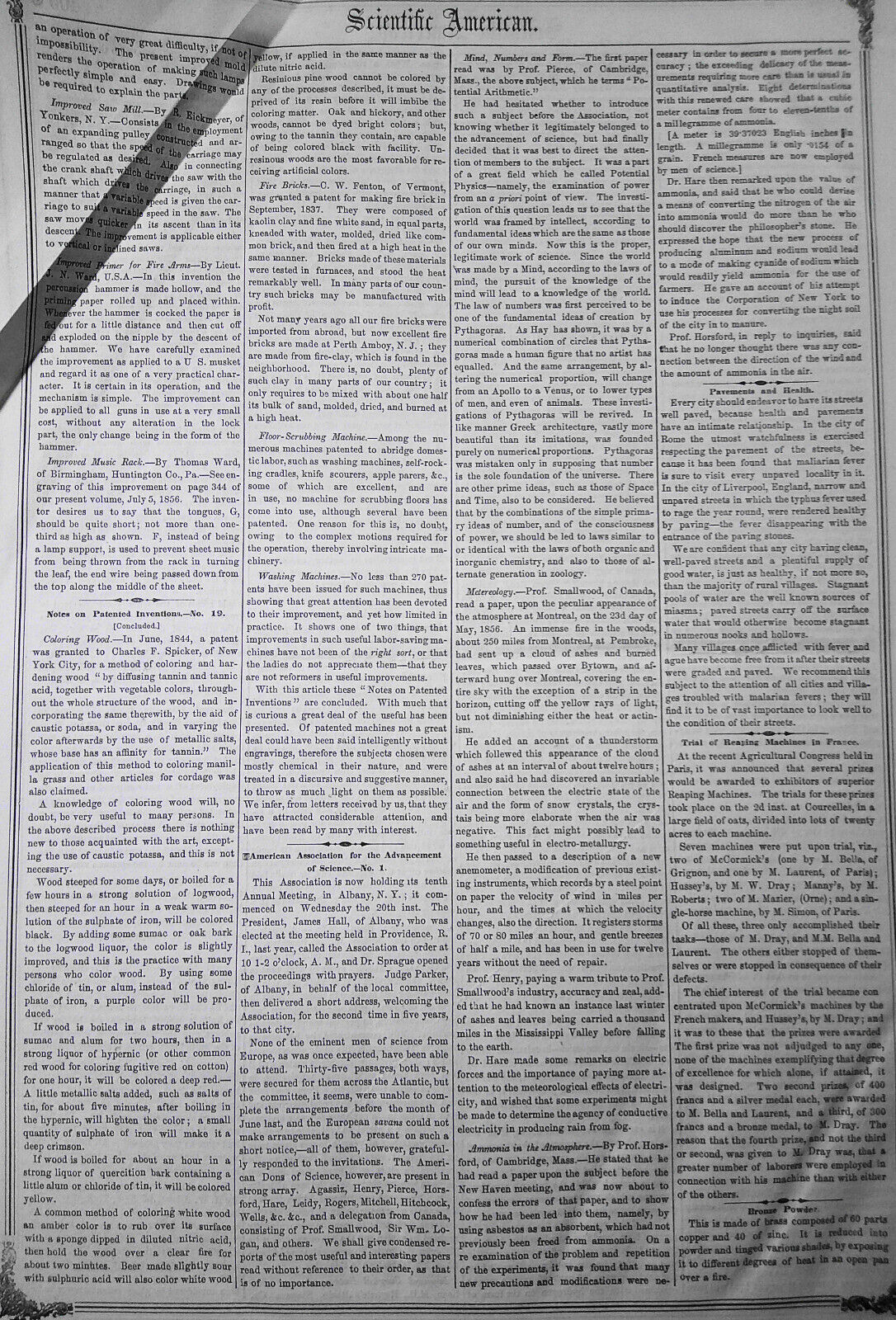 Scientific American, August 30, 1856. Michael Faraday on Silvering Glass; etc