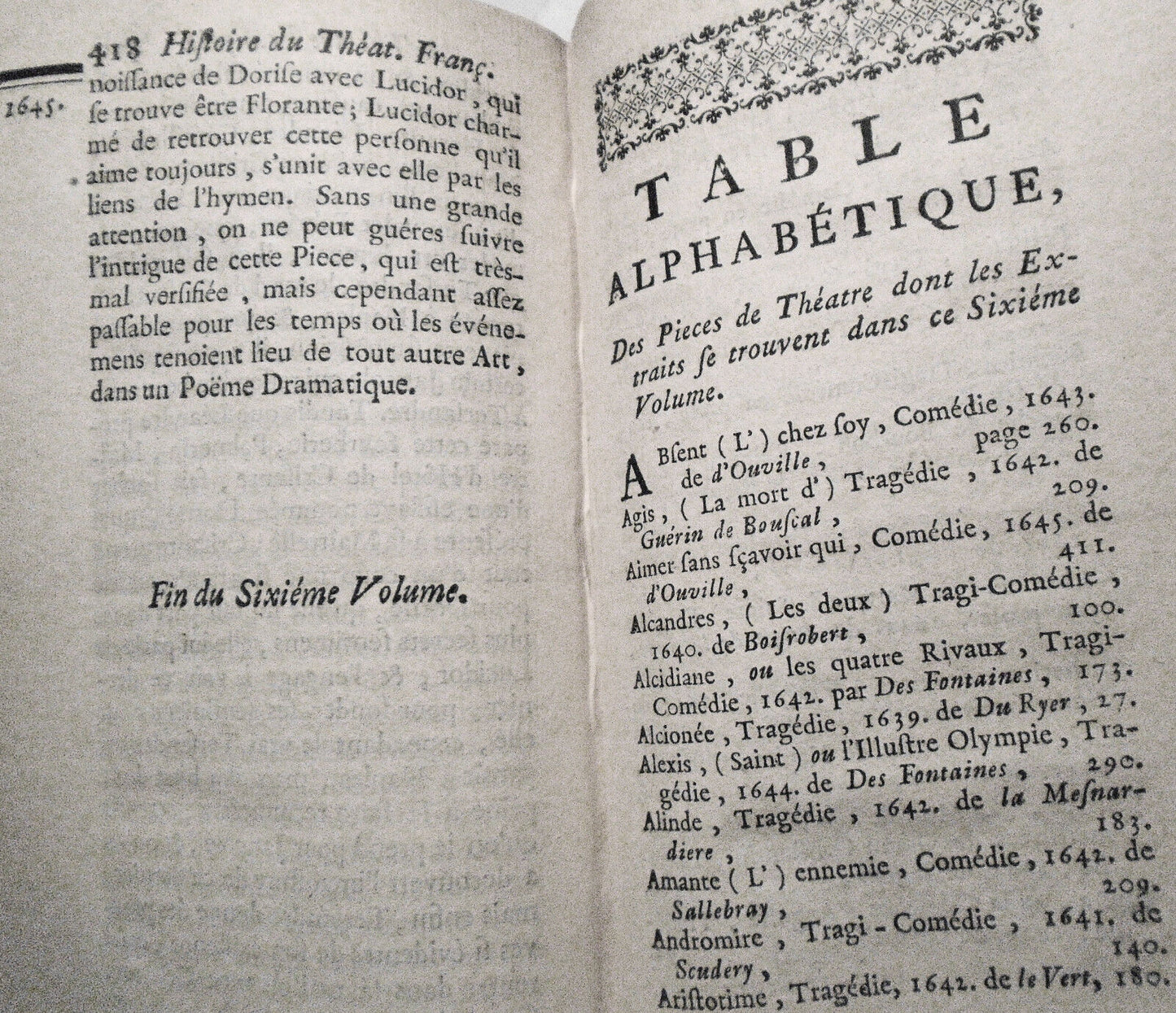 1746 Histoire Du Theatre Francois Tome 6. Corneille, Gilbert, Scudery, et al.