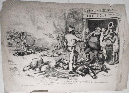 H.G. "Let us clasp hands over the bloody chasm"  by Nast.  Harper's Weekly, 1872