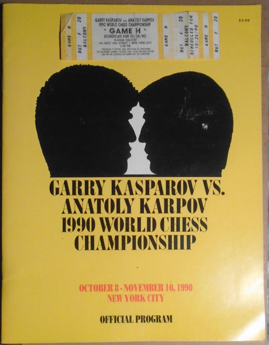 Ticket & Official Pogram : Kasparov vs Karpov, 1990 World Chess Championship NYC