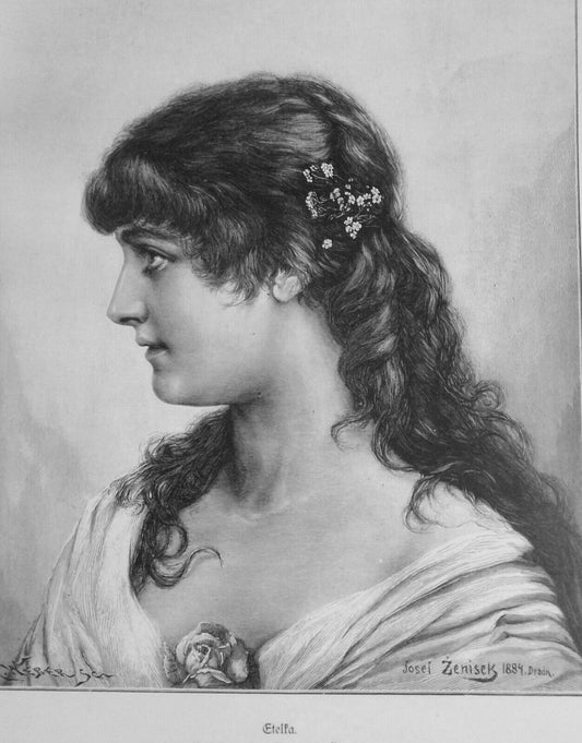 Etelka, by Joseph Zenisek. 1886 - Original antique print