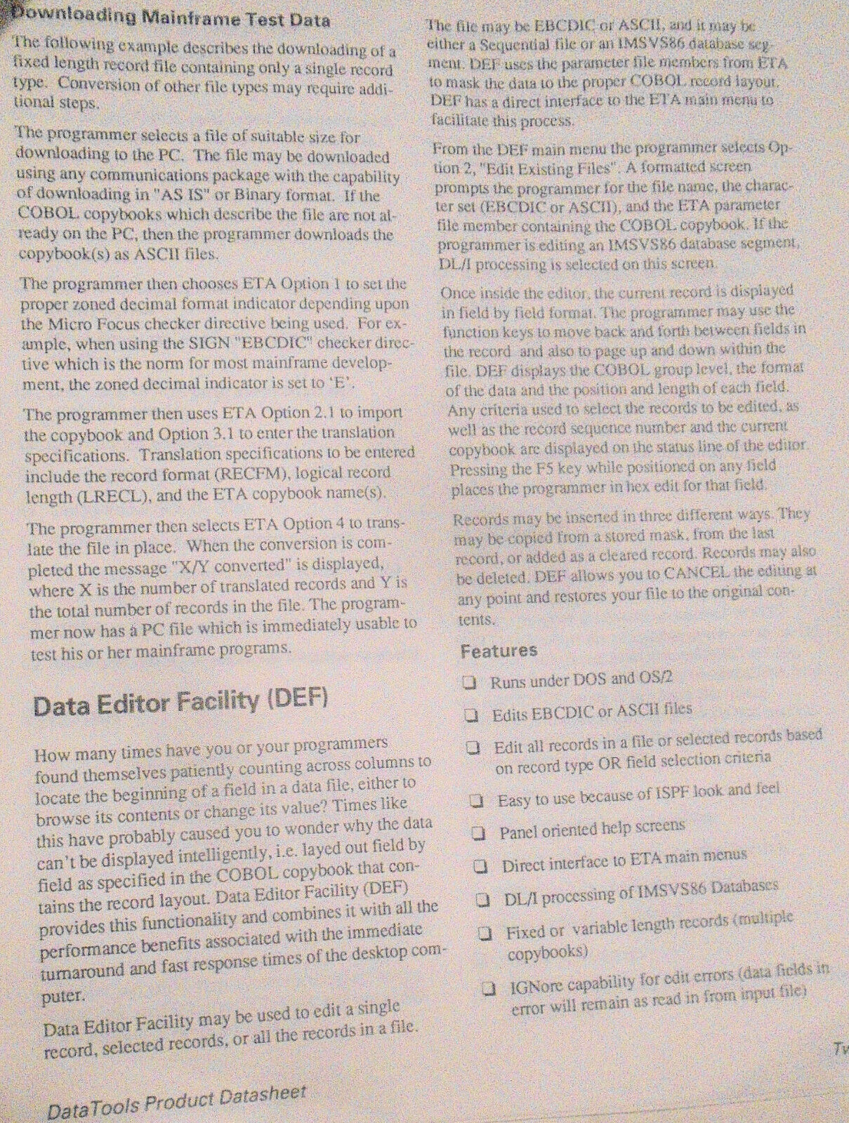 Micro Focus COBOL - 4 Brochures, 1989: Dialog System, 370 Assembler, Data Tools