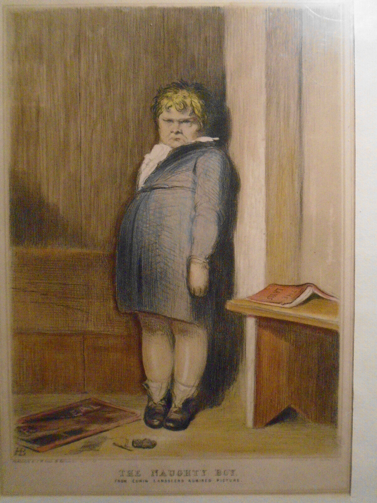 1843 The Naughty Boy (from Edwin Landseer) by John Doyle (HB). Tinted lithograph