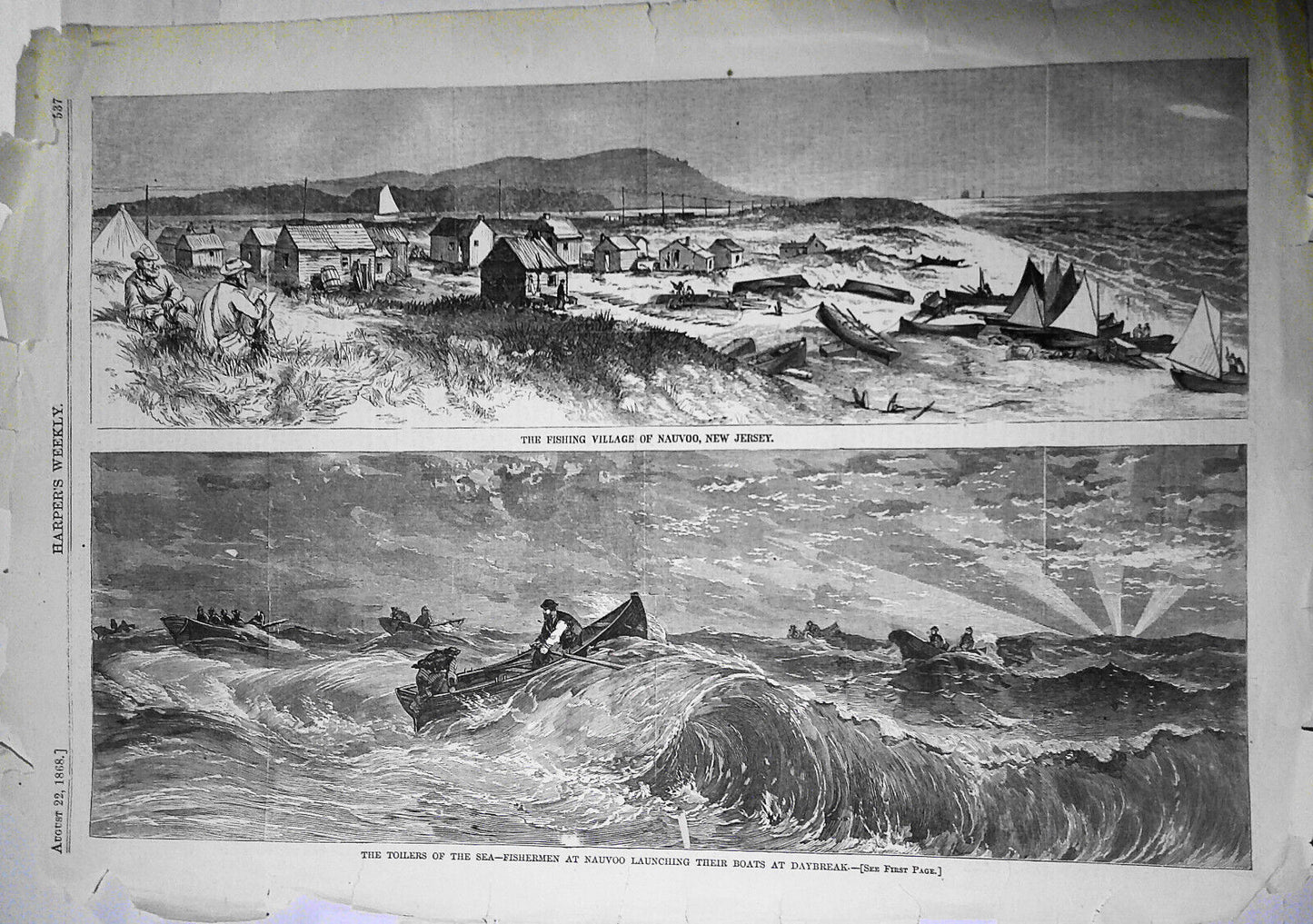 Fishing Village of Nauvoo New Jersey & Toilers of the Sea - Harper's Weekly 1868