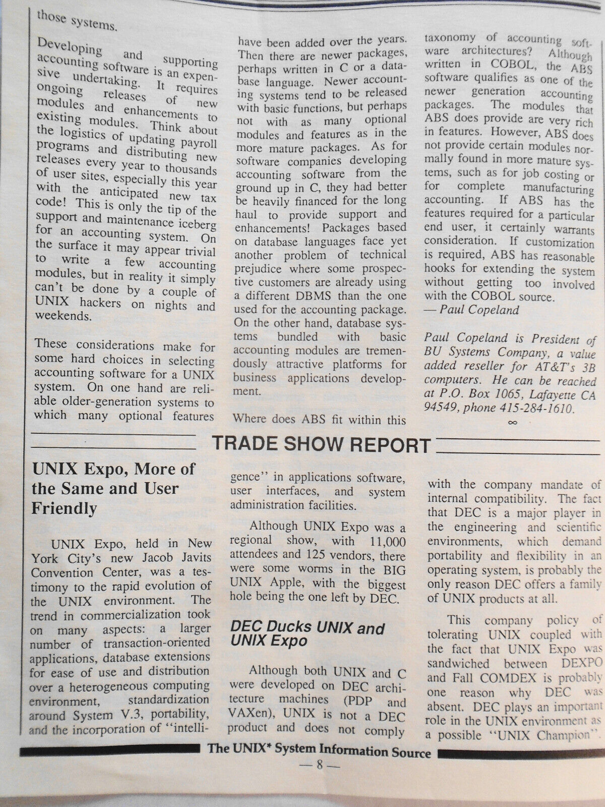 UNIQUE: The UNIX System Information Source,  Vol. 4, No.  9,  June 1987