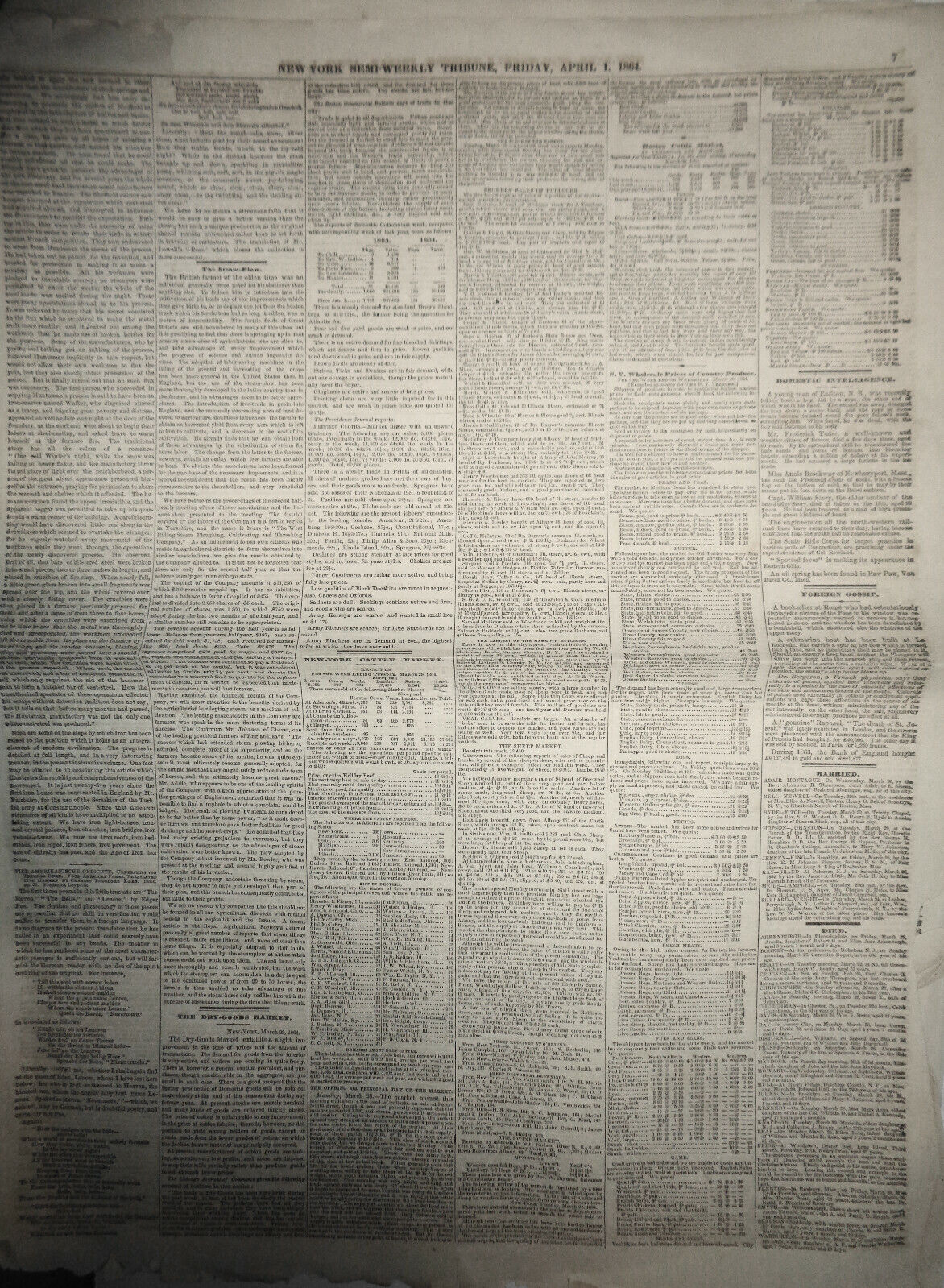 NEW YORK TRIBUNE - APRIL 1, 1864 - Civil War- Enlistment of Negro Troops.