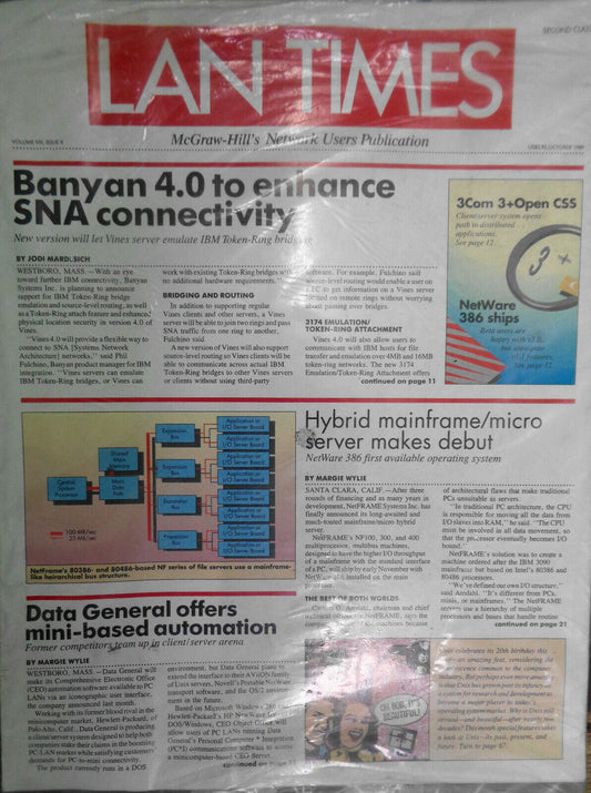 LAN TIMES Magazine October 1989. New. McGraw-Hill's Network Users Publication