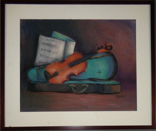 Bo Kass : Violin Pastel  - Signed original drawing, framed. 29 x 25 inches.