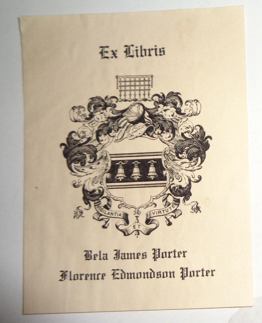 Bela James Porter / Florence Edmonson Porter - Ex Libris Bookplate - circa 1901