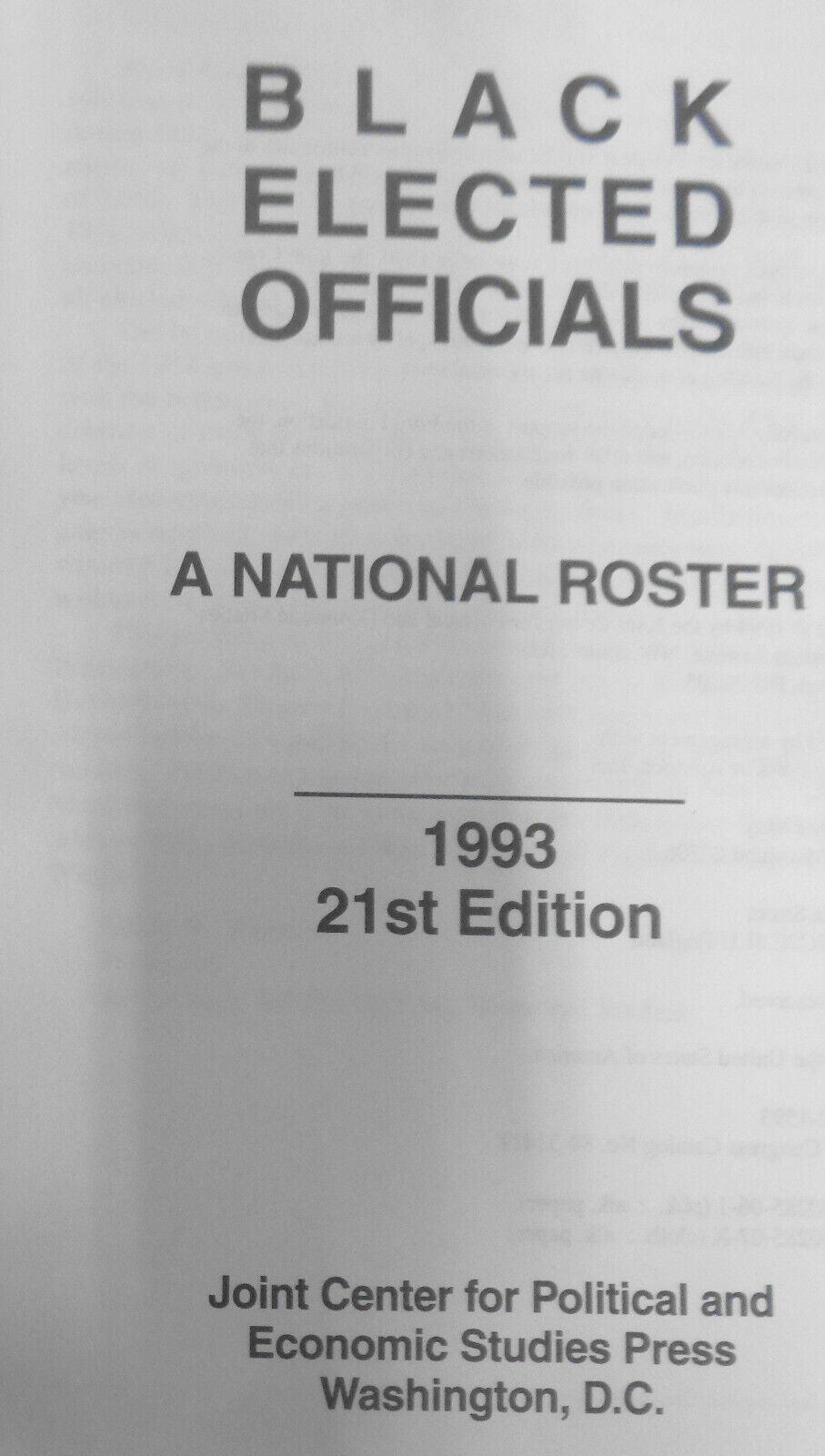 Black Elected Officials 1993: A National Roster by Joint Center Staff (Hardcover