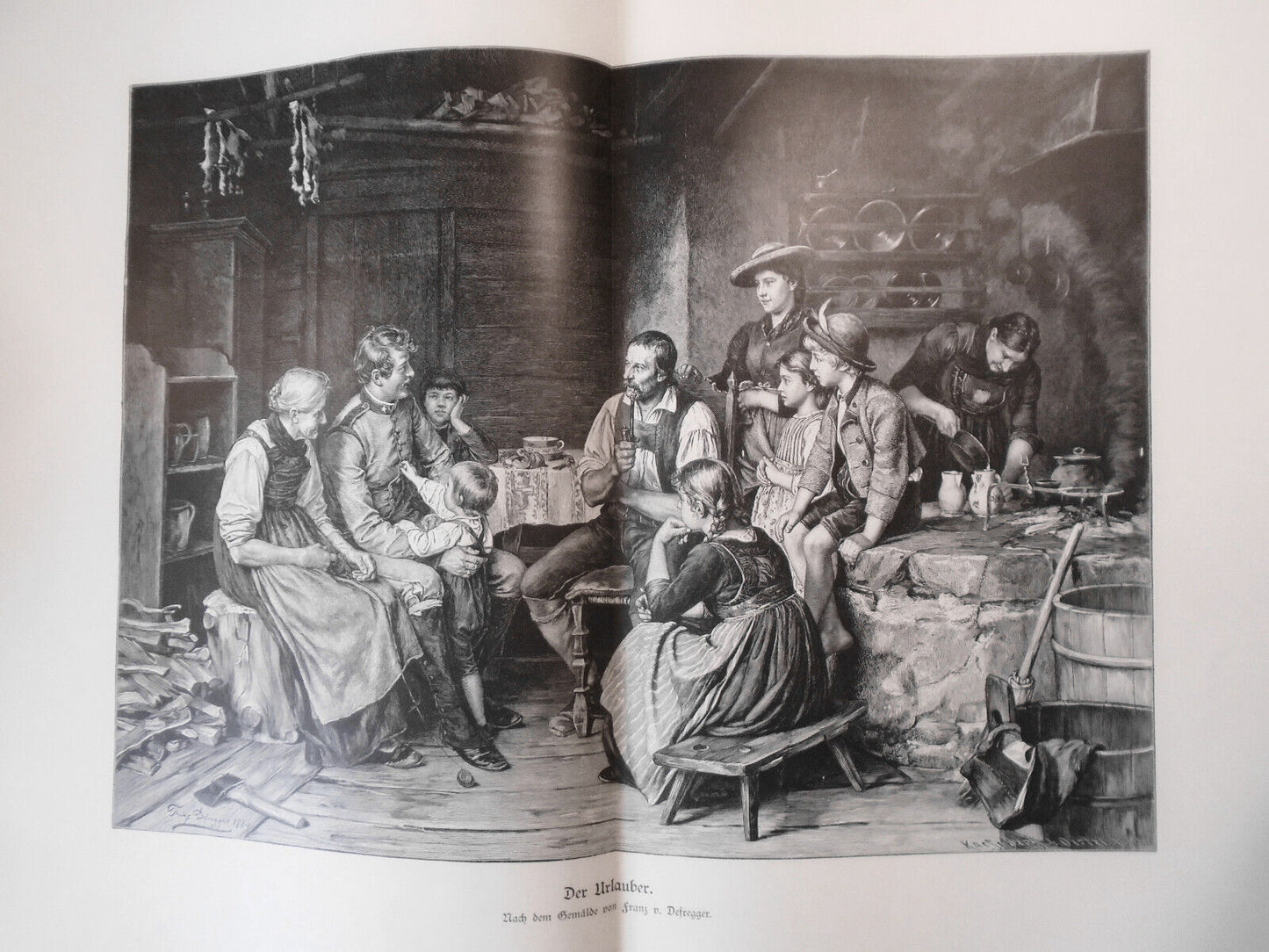 Der Urlauber, by Franz V. Defregger -- 1886 - Original antique print. 22x16 in.