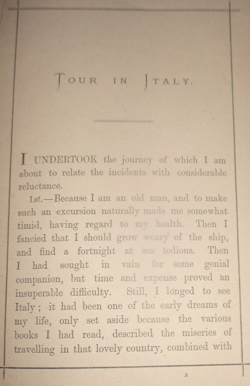 1872 Two Months in Italy - Passages from diary of a sexagenarian - Inscribed