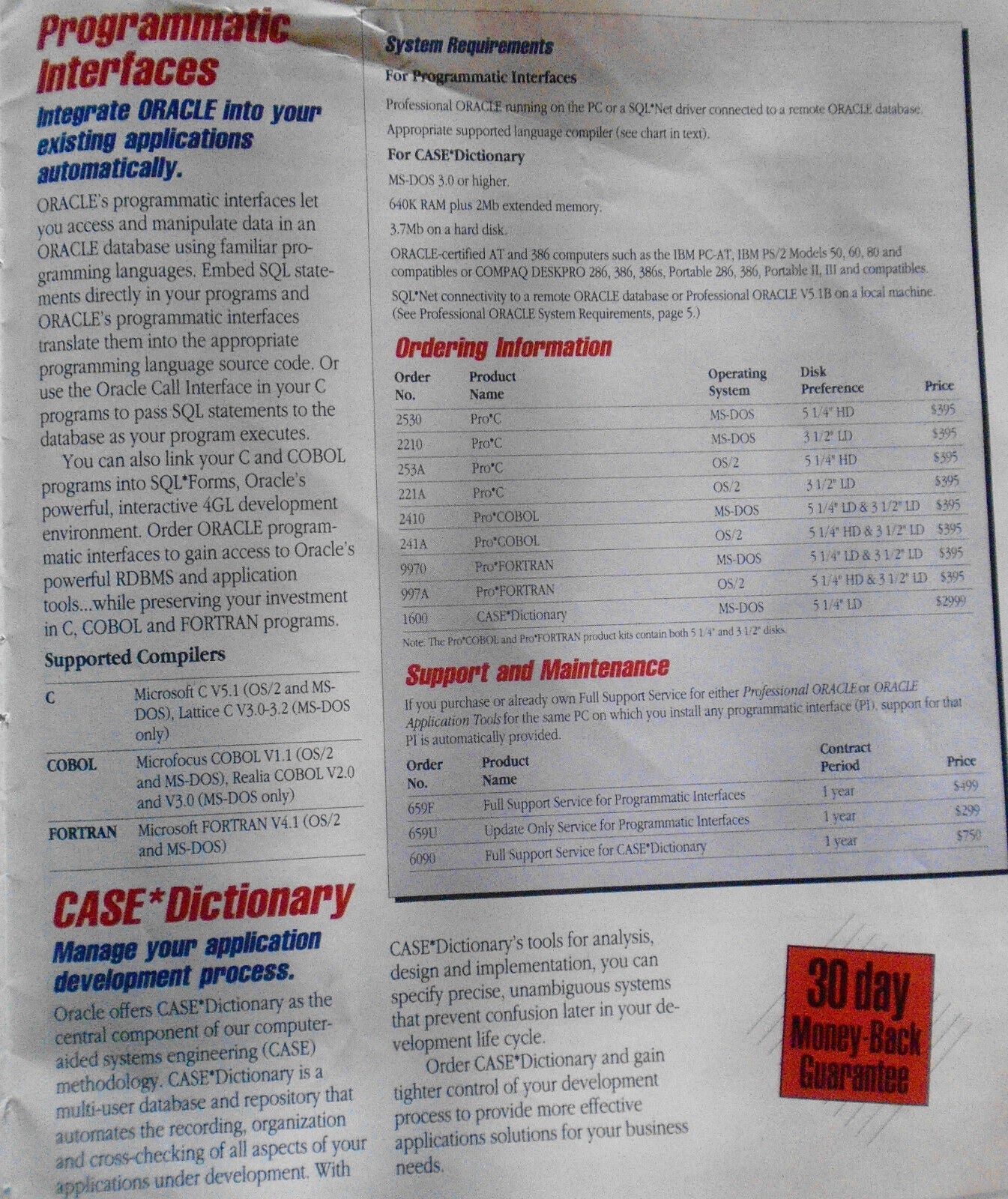 Oracle Solutions Catalog, Spring/Summer 1989. By Oracle Corporation. [Database].