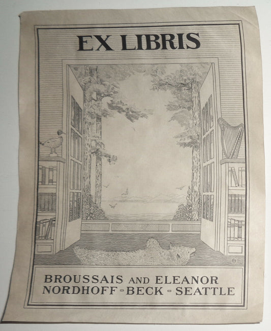 Broussais and Eleanor Nordhoff-Beck Ex Libris Bookplate - Signed "ABK" in plate