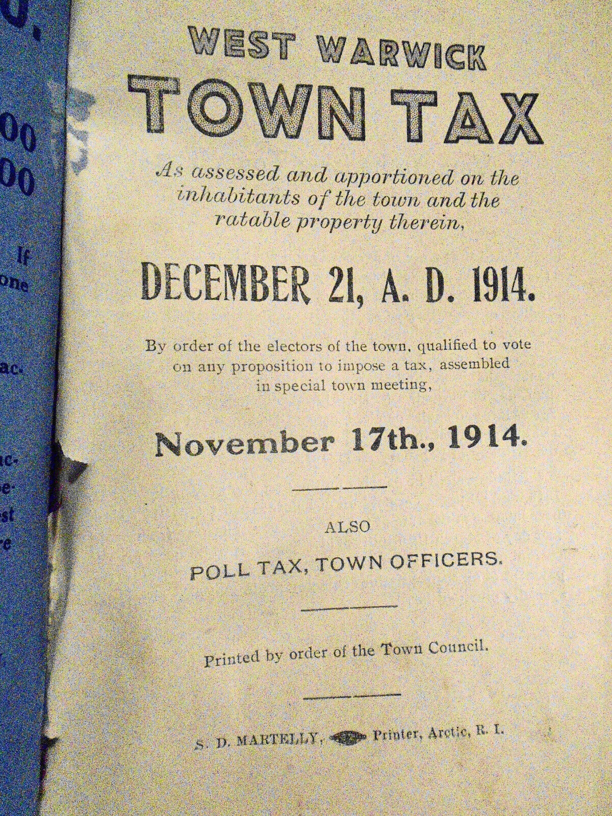 1914 West Warwick town tax as assessed and apportioned on the inhabitants...