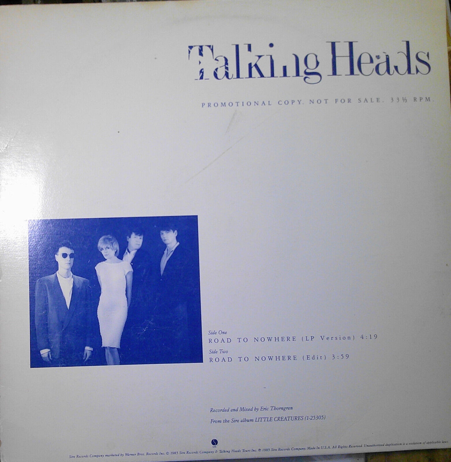 Talking Heads: Fear of Music LP & Road To Nowhere (Promo) Vinyl Record Lot Of 2