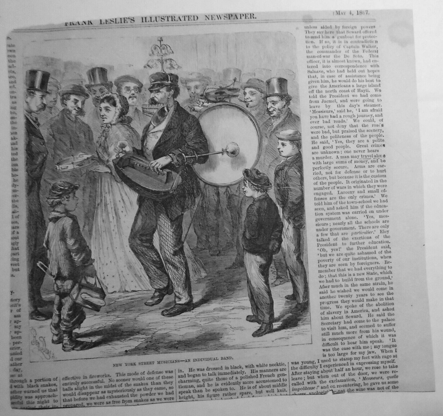 New York Street Musicians - an Individual Band -  Frank Leslie's, May 4, 1867