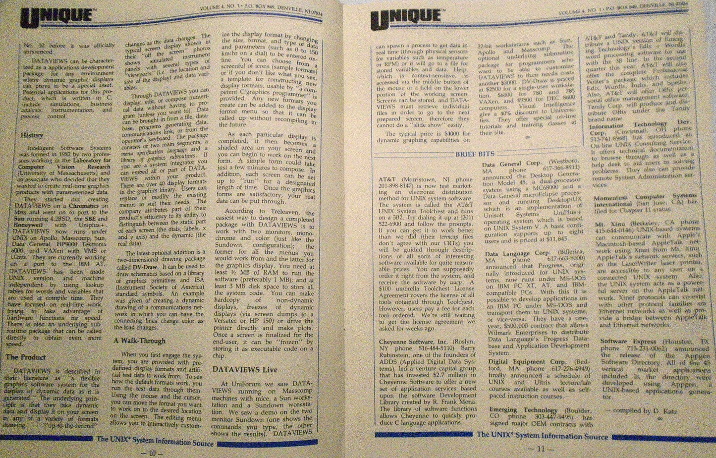 UNIQUE: The UNIX System Information Source,  Oct. 1985 - Graphics; AT&T  UNIX PC