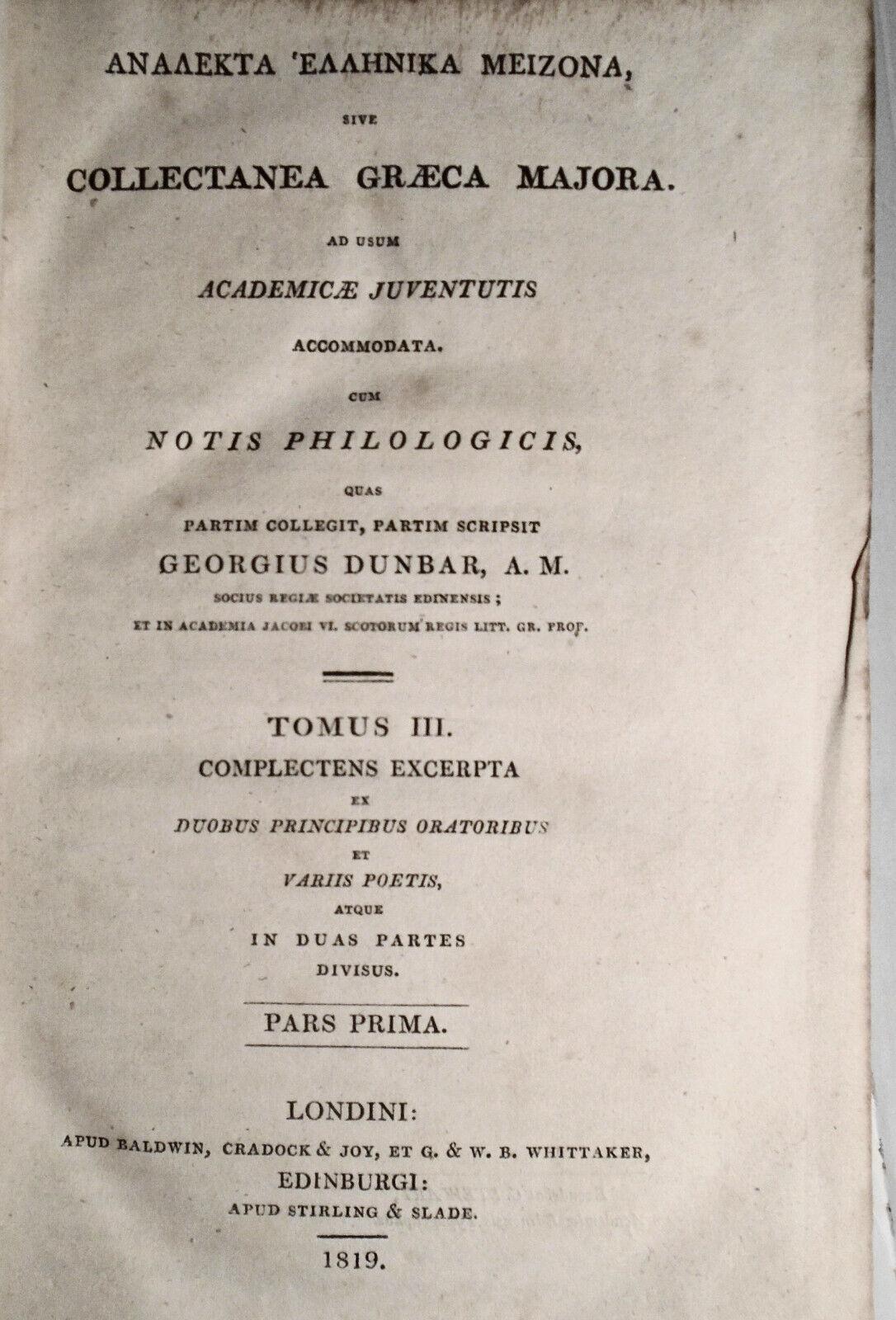 1819 Analekta Hellenika meizona, sive Collectanea Graeca majora. Tome 3, Part 1