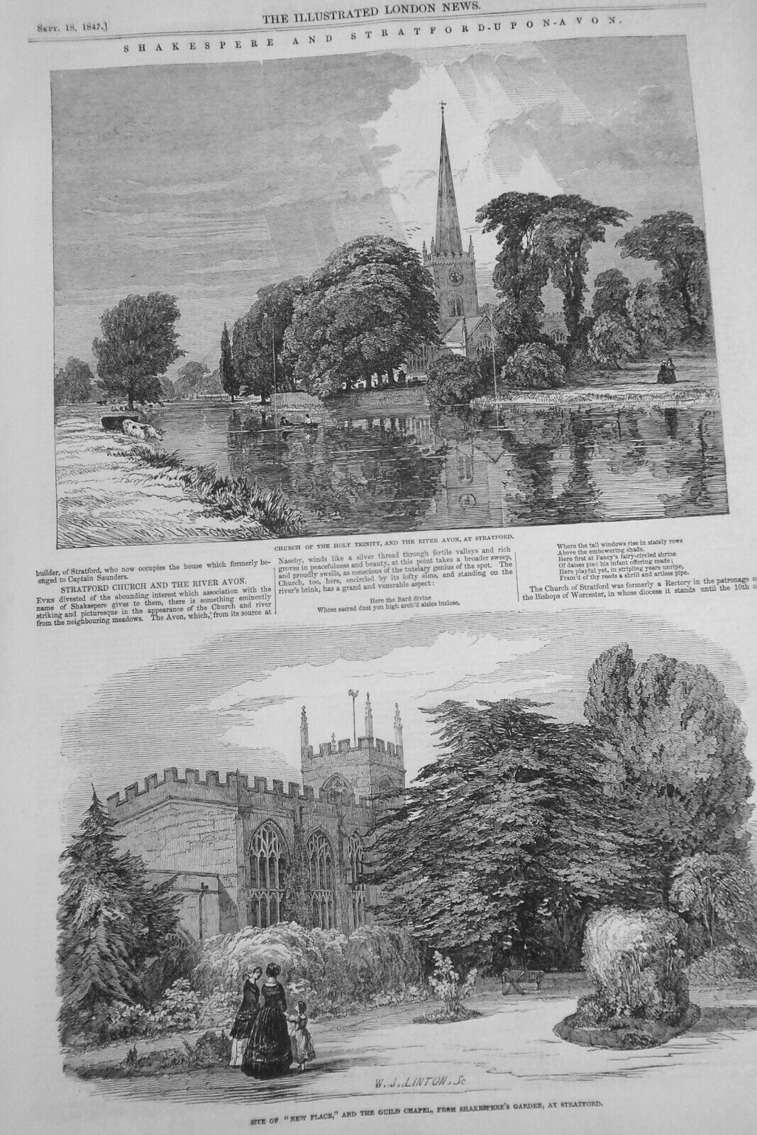 Illustrated London News, September 18, 1847 -  Shakespeare & Stratford Upon Avon