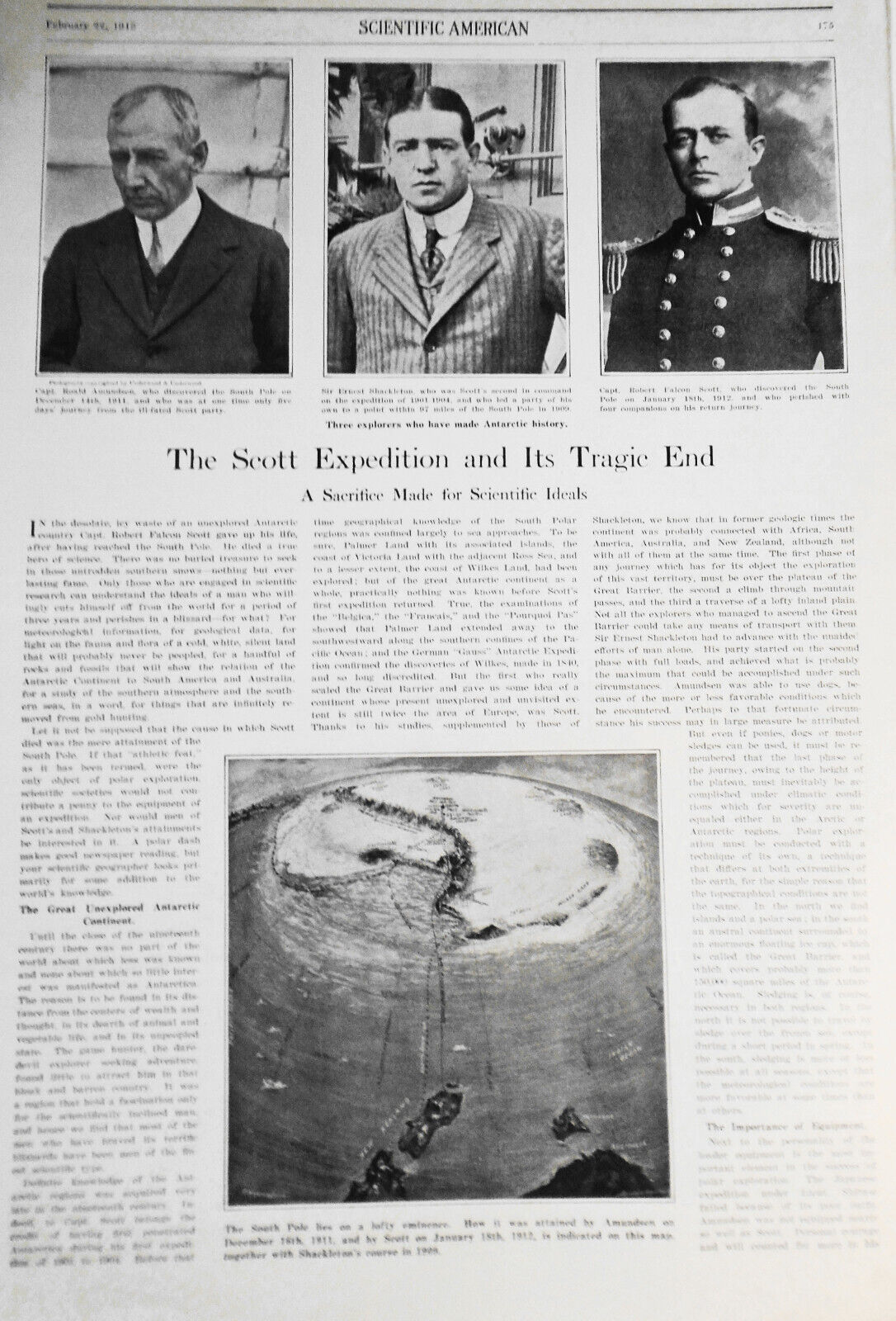 Scientific American - February 22, 1913 - Scott Expedition; Roosevelt ad; etc