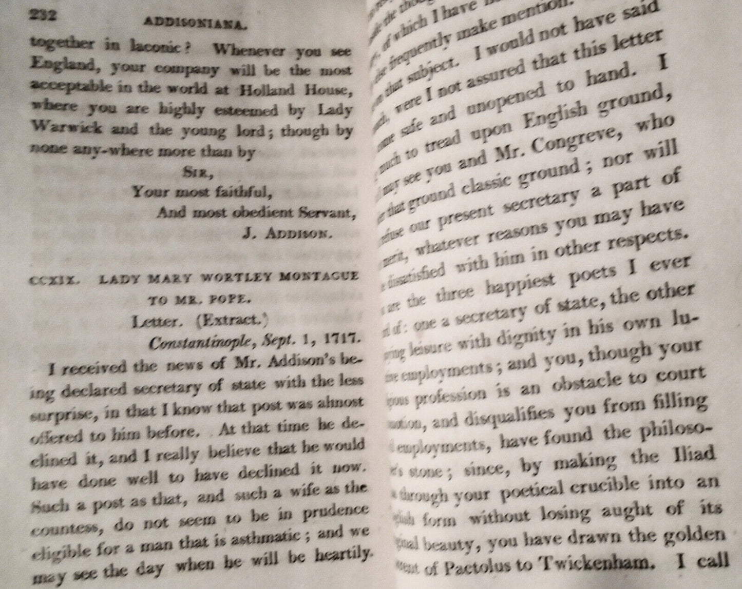 1803 Addisoniana - with sketch of life of Addison & 7 letters engraved - 2 vols.