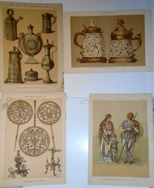 Arte Aleman -  4 lithographs lot circa 1890 by J. Seix, Barcelona.
