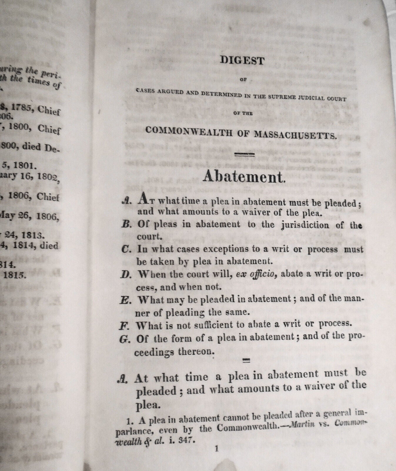 1818 Bigelow Digest of  cases in Supreme Judicial Court Massachusetts 1804 -1815