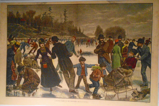 1881 A Skating Party on the Schuylkill, by A. B. Frost. Hand-colored. 22 X 15 in