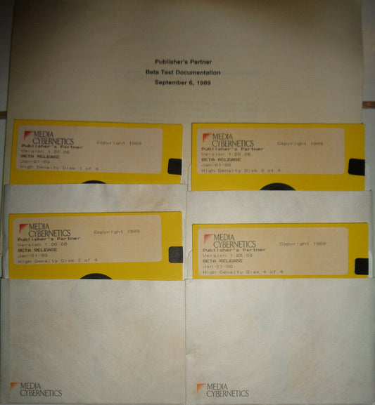 Publisher's Partner, by Media Cybernetics : Beta Release, 1989. Manual & 4 disks