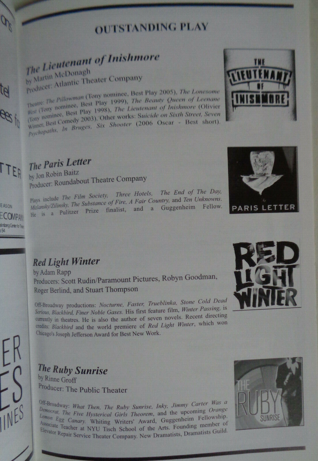 THE 21ST ANNUAL LUCILLE LORTEL AWARDS - PROGRAM - MAY 2006 - Wendy Wasserstein