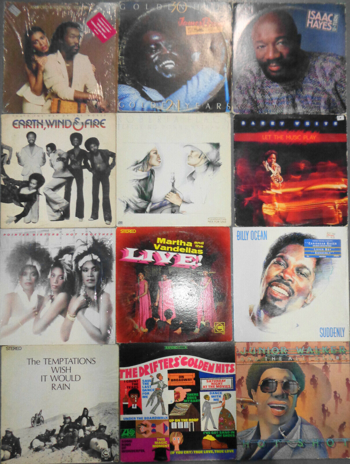 12 Classic Soul LPs lot - James Brown, Isaac Hayes Temptations Earth Wind & Fire